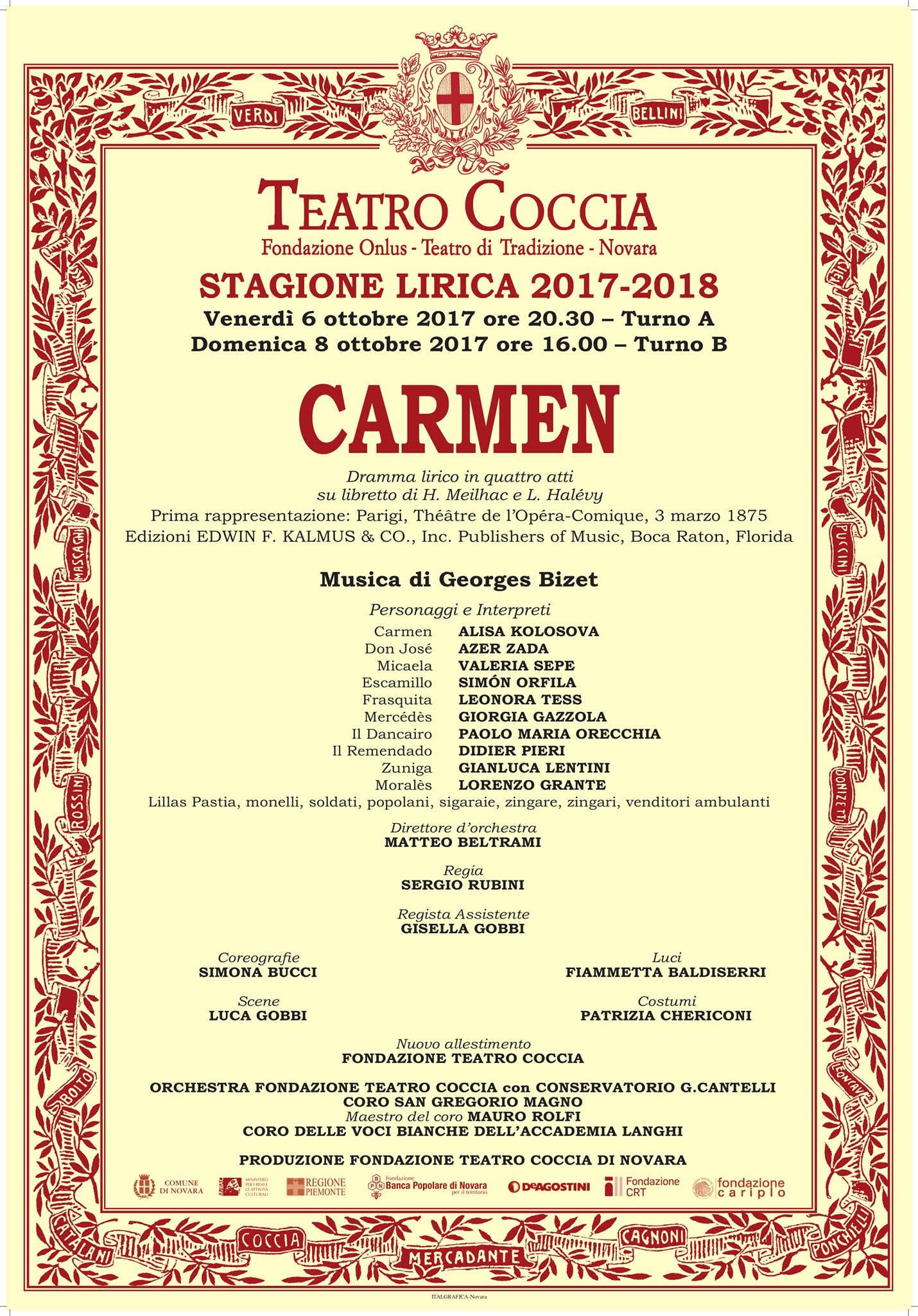 TEATRO COCCIA di NOVARA: CARMEN 6 - 8 OTTOBRE 2017