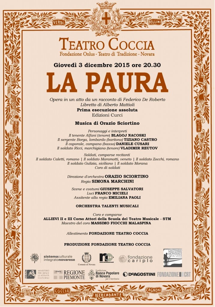 LA PAURA Giovedì 3 dicembre 2015, ore 20.30 Teatro Coccia - Novara