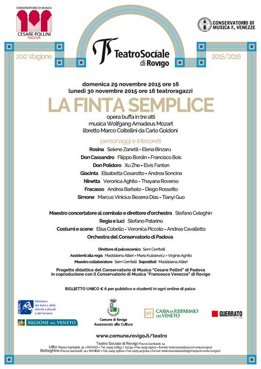 Teatro Sociale Rovigo domenica 29 novembre e lunedì 30 novembre  2015 -  ore 16  “LA FINTA SEMPLICE”