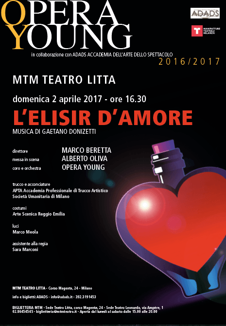 Ritorna l’appuntamento con la lirica al Teatro Litta con “L’elisir d’amore”, 2 aprile 2017