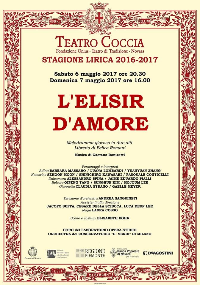 NOVARA: Elisir d'amore, 6 e 7 maggio 2017