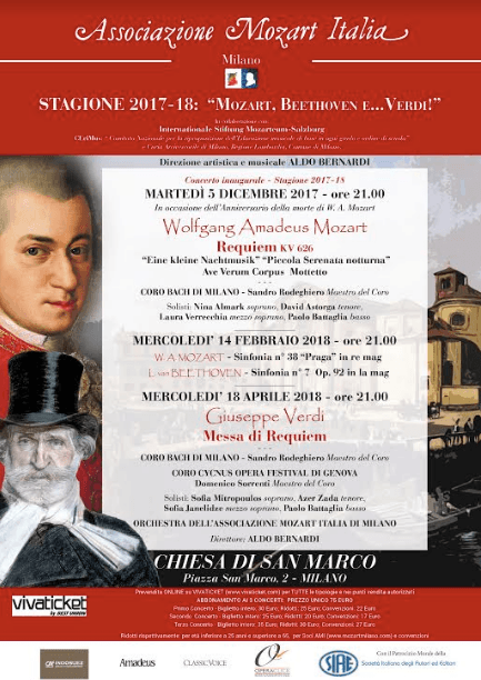 L’ ESECUZIONE DEL REQUIEM DI MOZART INAUGURA LA STAGIONE 2017-18 DELL’ASSOCIAZIONE MOZART ITALIA DI MILANO