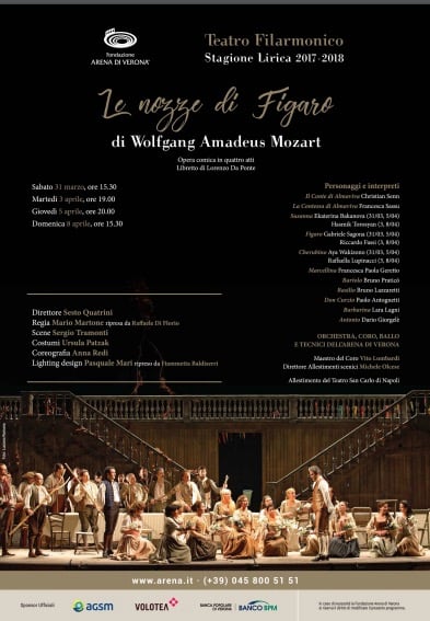 VERONA: Le nozze di Figaro, dal 31 marzo 2018