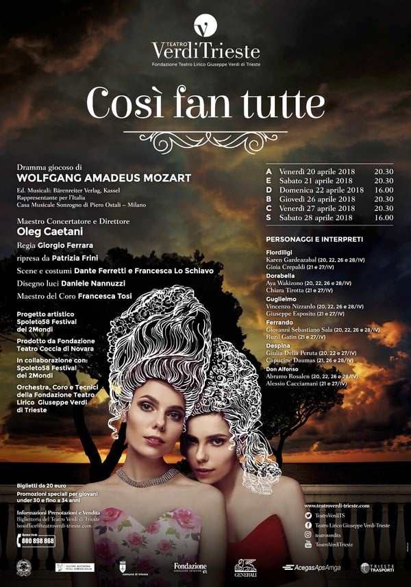 Così fan tutte al Teatro Verdi di Trieste da venerdì 20 aprile, 20.30