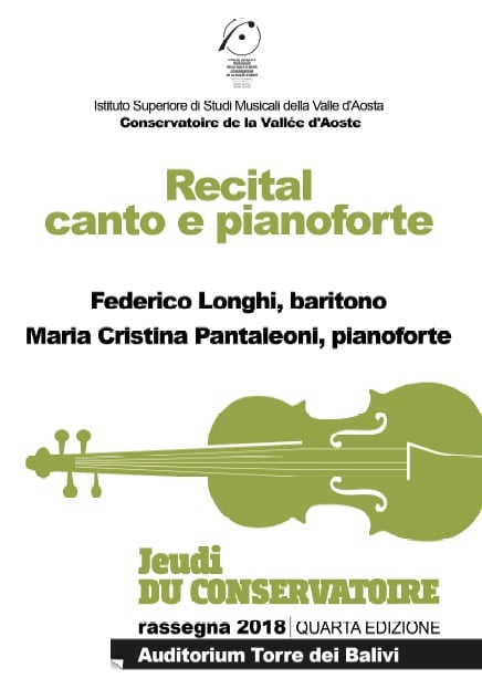 AOSTA: recital canto-pianoforte con il baritono Federico Longhi e la M° Maria Cristina Panataleoni, 12 aprile 2018
